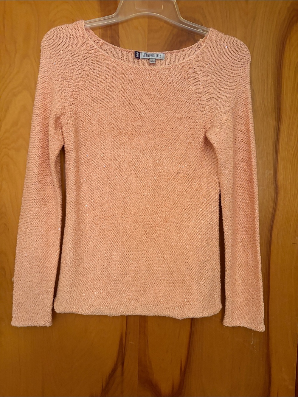 Jennifer Lopez Peach Textured Crewneck Sweater